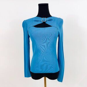 CYRUS BRAND VINTAGE 90S Y2K GORGEOUS CUT OUT BLUE SWEATER WITH BUCKLE